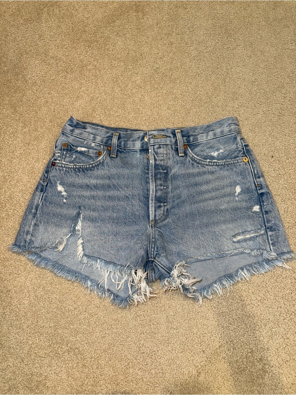 AGOLDE PARKER SWAPMEET DISTRESSED HIGH RISE DENIM CUTOFF SHORTS EUC SIZE 27